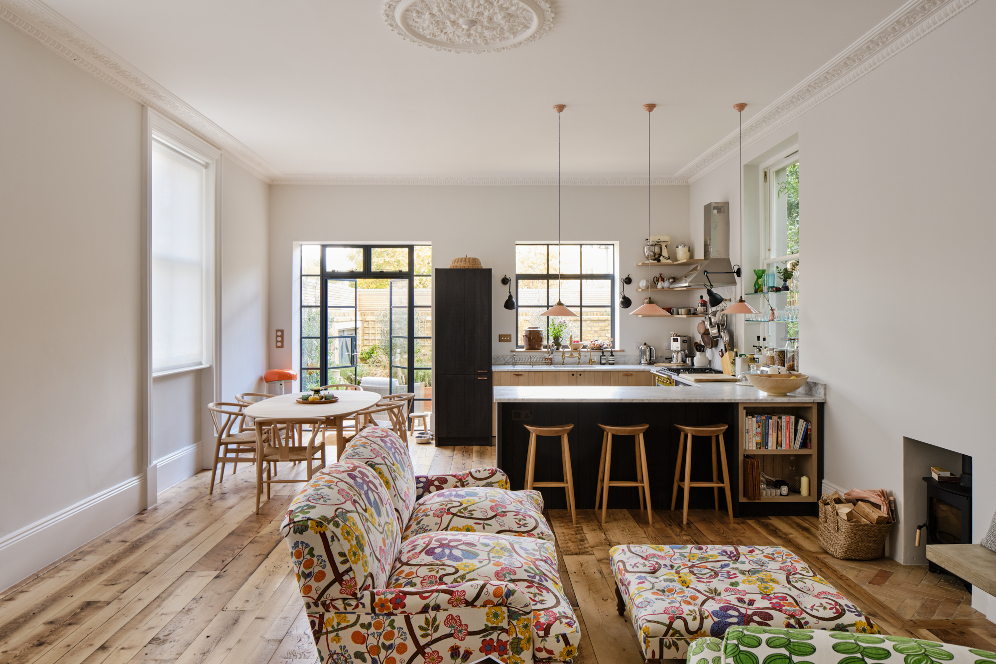 Contemporary living space with pastel finishes